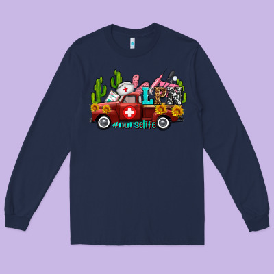 Lpn Nurse Truck With Cactus And Sunflowers Long Sleeve Tee Designed By Adodesignshop