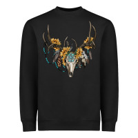 Black boho deer skull sunflowers and gemstone Heavyweight Sweatshirt - RanaPortraitStore