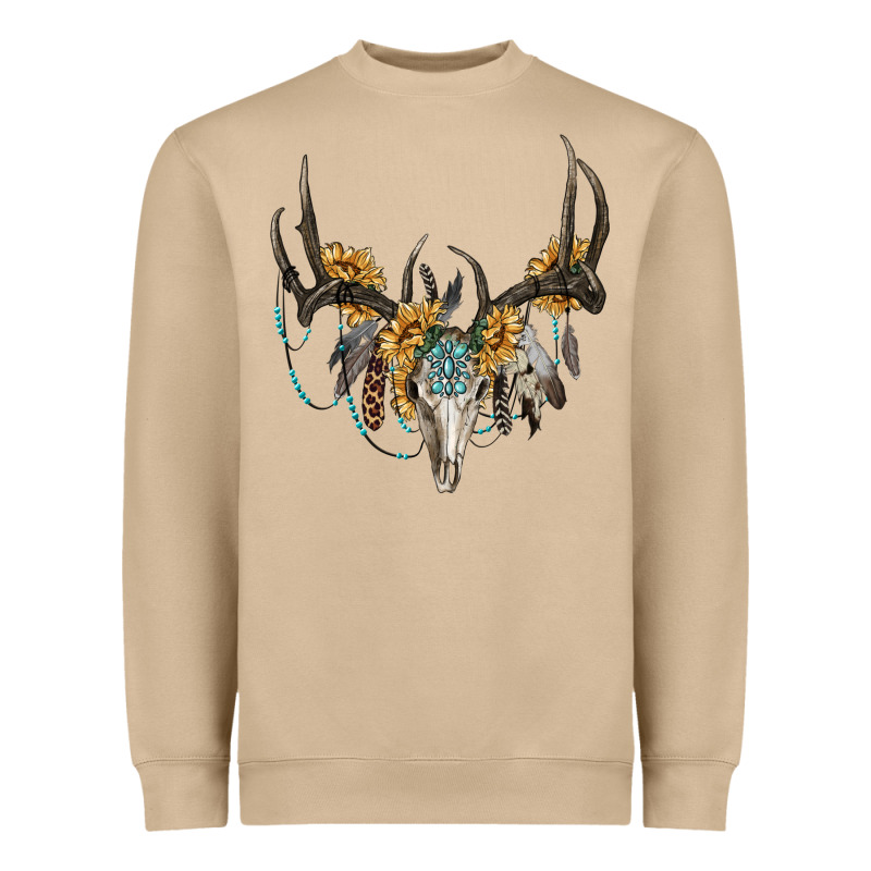 Boho Deer Skull Sunflowers And Gemstone Heavyweight Sweatshirt by RanaPortraitStore | Teevron