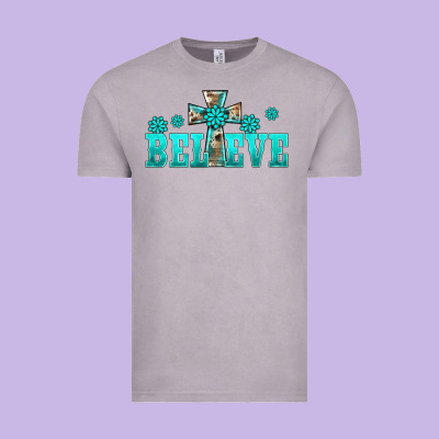 Western Turquoise's Gemstones Cross Believe Vintage Tee Designed By Barkaloodesign