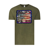 Vintage Olive american flag with cowhide background Vintage Tee - RanaPortraitStore