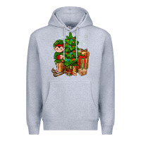 Heather Grey Christmas Elf With Gift Premium Hoodie - BundleAndBundleShop