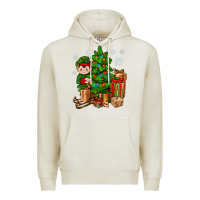 Oatmeal Heather Christmas Elf With Gift Premium Hoodie - BundleAndBundleShop