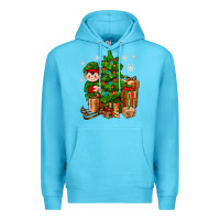 Ocean Blue Christmas Elf With Gift Premium Hoodie - BundleAndBundleShop