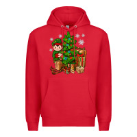 Red Christmas Elf With Gift Premium Hoodie - BundleAndBundleShop