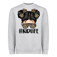 Heather Grey kid life leopard messy bun Heavyweight Sweatshirt - texasbilliewilder