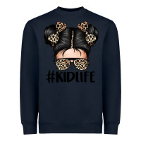 Navy kid life leopard messy bun Heavyweight Sweatshirt - texasbilliewilder