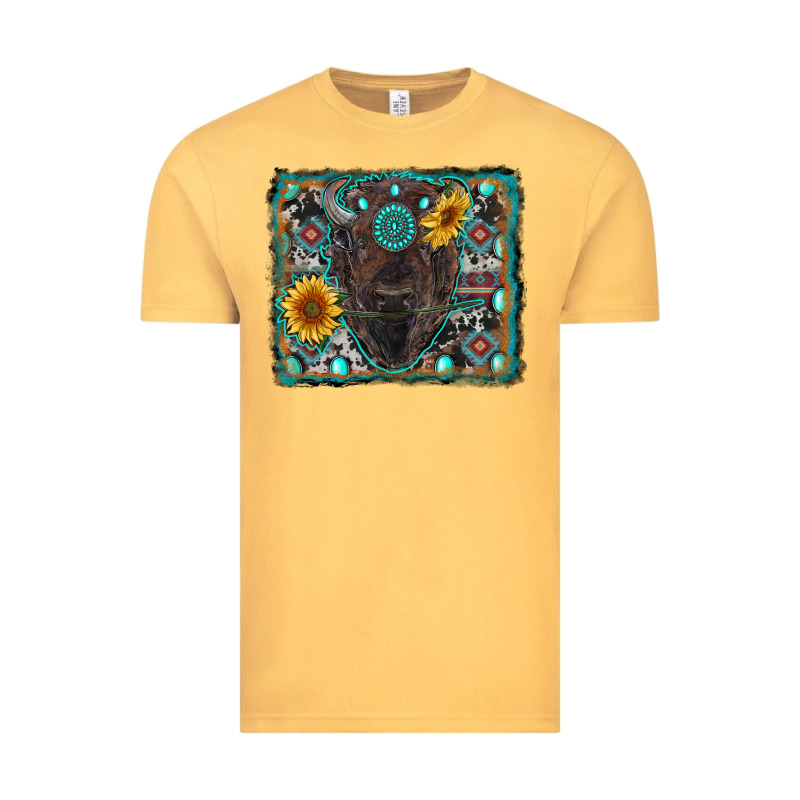 American Bison Wıth Sunflower And Gemstone Vintage Tee by RanaPortraitStore | Teevron