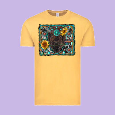 American Bison Wıth Sunflower And Gemstone Vintage Tee Designed By Ranaportraitstore