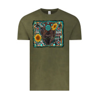 Vintage Olive american bison wıth sunflower and gemstone Vintage Tee - RanaPortraitStore