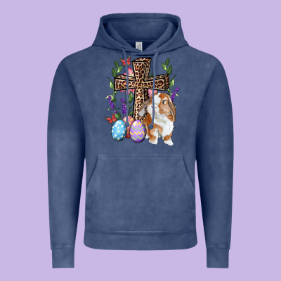 Vintage Hoodie Easter bunny and floral cross
