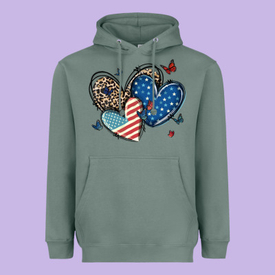American Flag Leopard Hearts Heavyweight Hoodie Designed By Maliassmallbusiness