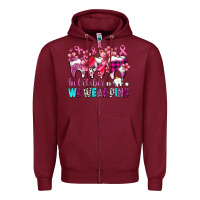 Burgundy in october we wear pink cancer ribbon with teeth Zipper Hoodie - AdoDesignShop