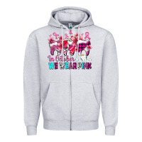 Heather Grey in october we wear pink cancer ribbon with teeth Zipper Hoodie - AdoDesignShop