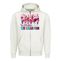 Oatmeal Heather in october we wear pink cancer ribbon with teeth Zipper Hoodie - AdoDesignShop