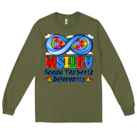 Army Green autism infinity seeing the world differently Long Sleeve Tee - JahusDesignShop