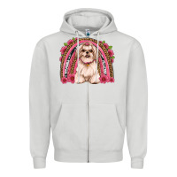 Dove Grey shih tzu floral rainbow Zipper Hoodie - Artiststas