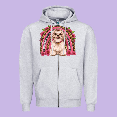 Shih Tzu Floral Rainbow Zipper Hoodie Designed By Artiststas