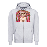 Heather Grey shih tzu floral rainbow Zipper Hoodie - Artiststas