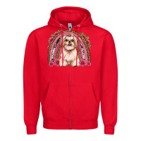 Red shih tzu floral rainbow Zipper Hoodie - Artiststas