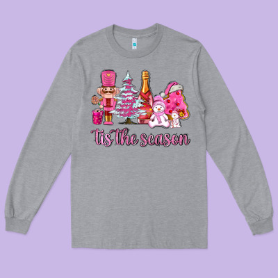 Tis The Season Pink Christmas Long Sleeve Tee Designed By Adodesignshop