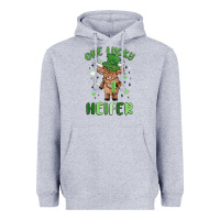 Heather Grey one lucky heifer Heavyweight Hoodie - MaliasSmallBusiness