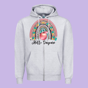 Hello Daycare Zipper Hoodie Designed By Jahusdesignshop