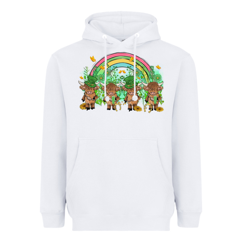 St Patrick's Day Baby Highland Cow Heavyweight Hoodie by MaliasSmallBusiness | Teevron