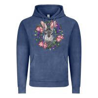 Vintage Denim Easter Bunny With Floral Wreath Vintage Hoodie - RanaPortraitStore