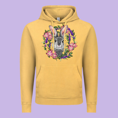 Vintage Hoodie Easter Bunny With Floral Wreath