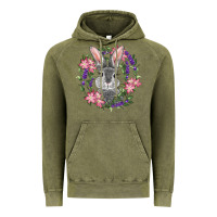 Vintage Olive Easter Bunny With Floral Wreath Vintage Hoodie - RanaPortraitStore