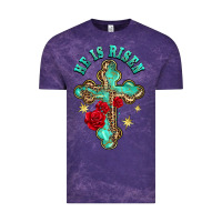 Cloud Purple he is risen cross with roses Vintage Tee - BarkalooDesign