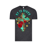 Vintage Black he is risen cross with roses Vintage Tee - BarkalooDesign