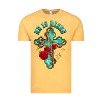 Vintage Mustard he is risen cross with roses Vintage Tee - BarkalooDesign