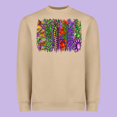 Mardi Gras Brush Strokes King Cake And Craw Fish Heavyweight Sweatshirt Designed By Ranaportraitstore