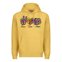 Antique Gold Peace Love Autism Premium Hoodie - BundleAndBundleShop