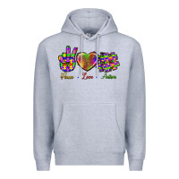 Heather Grey Peace Love Autism Premium Hoodie - BundleAndBundleShop