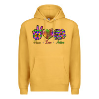 Mustard Peace Love Autism Premium Hoodie - BundleAndBundleShop