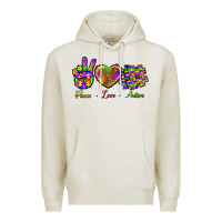 Oatmeal Heather Peace Love Autism Premium Hoodie - BundleAndBundleShop