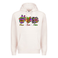Pale Pink Peace Love Autism Premium Hoodie - BundleAndBundleShop