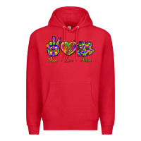 Red Peace Love Autism Premium Hoodie - BundleAndBundleShop