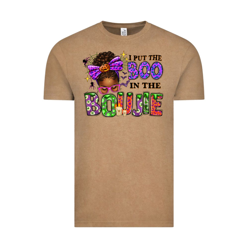 I Put The Boo In The Boujie Messy Bun Vintage Tee by texasbilliewilder | Teevron