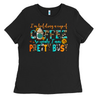 Black i am holding a cup of coffee so yeah iam pretty bu Ladies Tee - AdoDesignShop