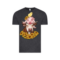Vintage Black cow with pig and chick Vintage Tee - RanaPortraitStore