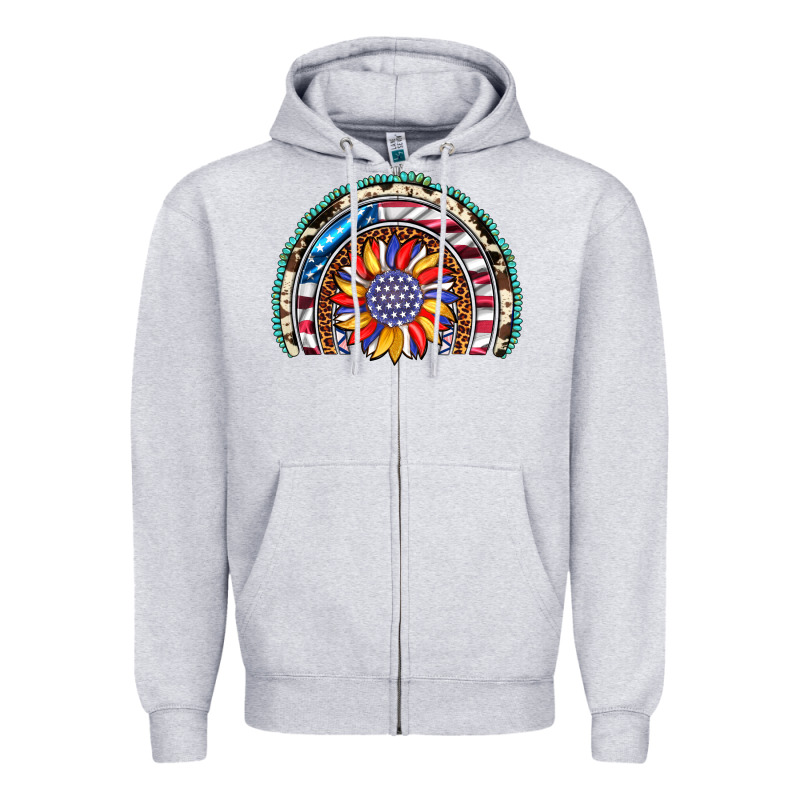 Sunflower American Flag Leopard Gemstone Cowhide Rainbow Zipper Hoodie by Artiststas | Teevron