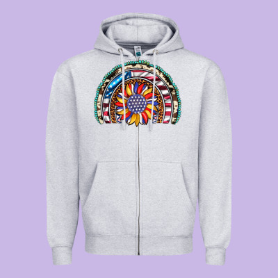 Sunflower American Flag Leopard Gemstone Cowhide Rainbow Zipper Hoodie Designed By Artiststas