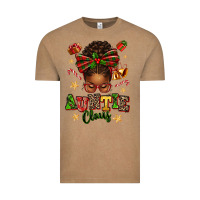 Vintage Coffee Auntie Claus Afro Messy Bun Vintage Tee - texasbilliewilder