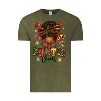 Vintage Olive Auntie Claus Afro Messy Bun Vintage Tee - texasbilliewilder