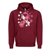 Burgundy teeth and flower cancer ribbon Zipper Hoodie - AdoDesignShop