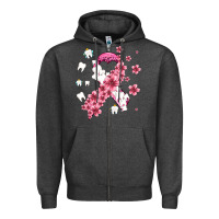 Charcoal Heather teeth and flower cancer ribbon Zipper Hoodie - AdoDesignShop